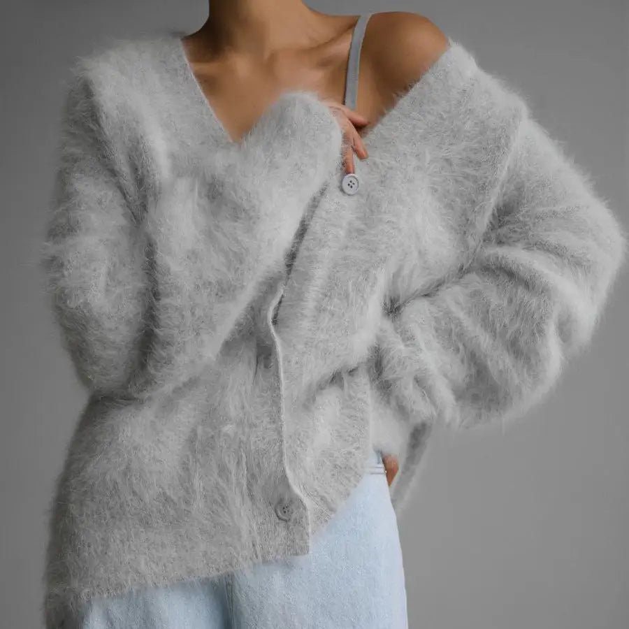 Winter Jacket | V - neck Long Sleeve Cardigan - Gorgeous Feather