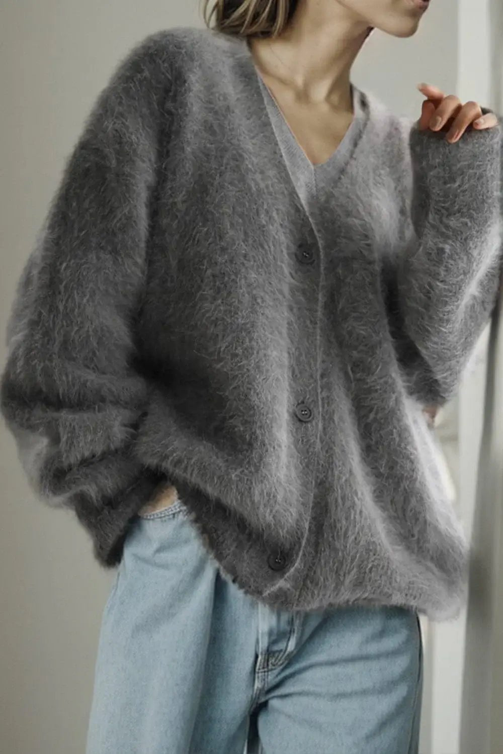 Winter Jacket | V - neck Long Sleeve Cardigan - Gorgeous Feather