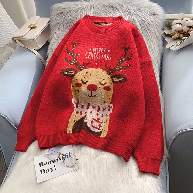 Winter Top Women's Padded Christmas Elk Sweater - Gorgeous Feather