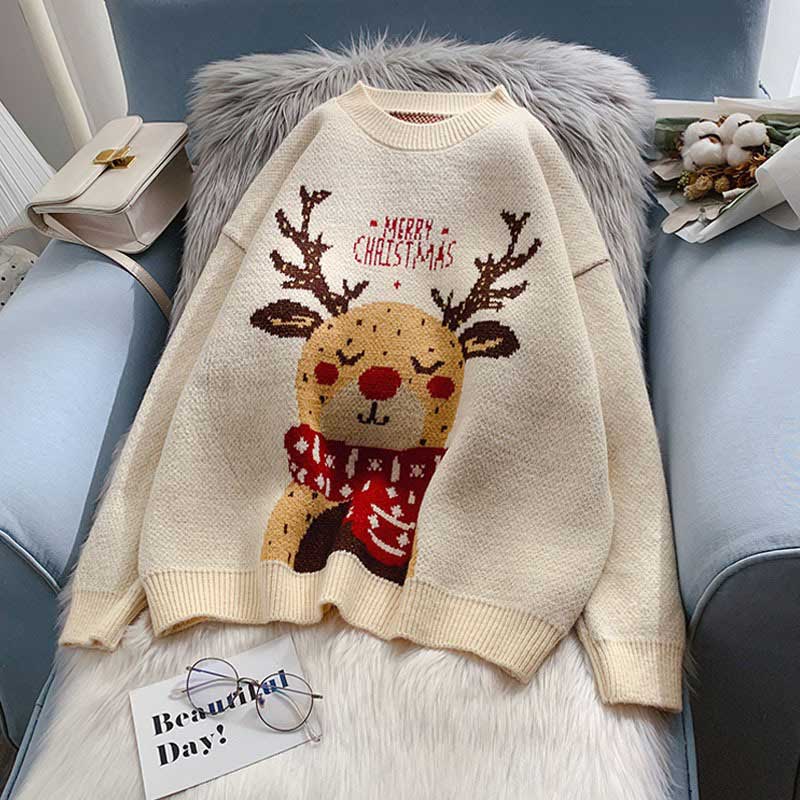 Winter Top Women's Padded Christmas Elk Sweater - Gorgeous Feather