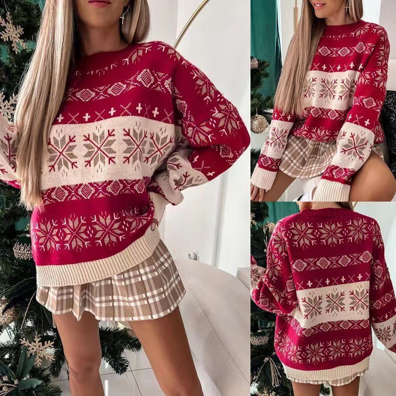 Winter Tops Loose Fit Snowflake Winter Sweater - Gorgeous Feather