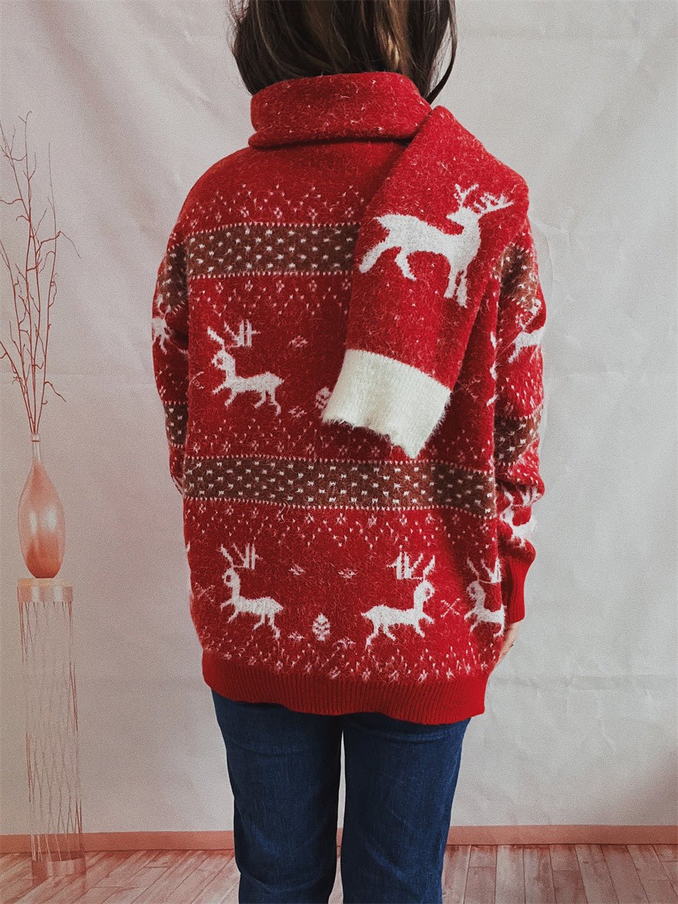 Winter Tops Snowflake Funny Christmas Sweater with Scarf - Gorgeous Feather