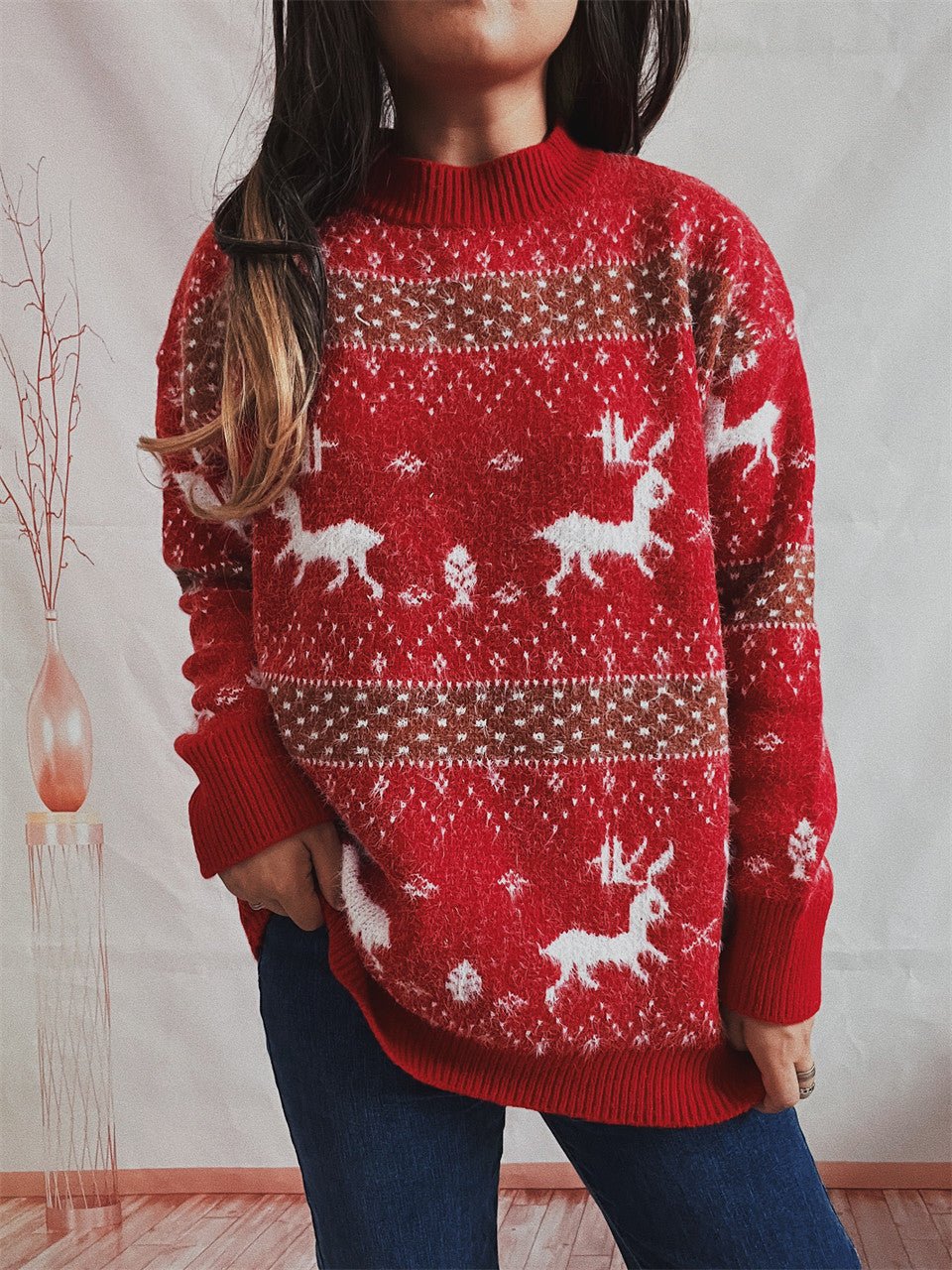 Winter Tops Snowflake Funny Christmas Sweater with Scarf - Gorgeous Feather