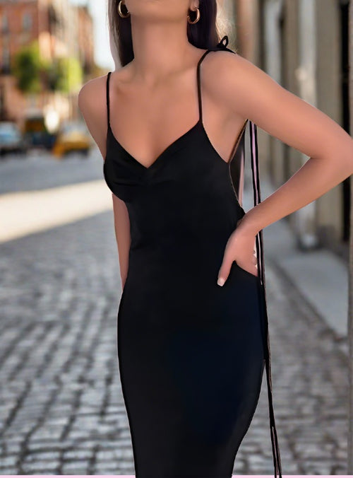 Robe longue | Robe Moulante Dos Nu Noir 