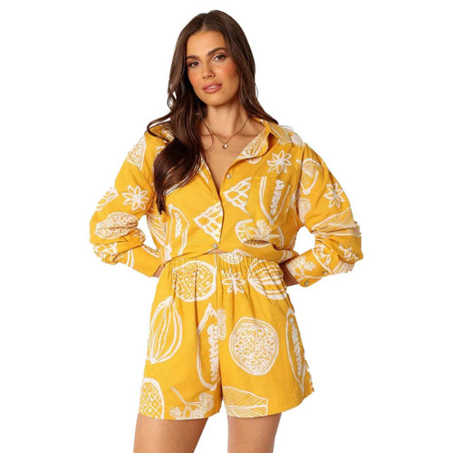 Shorts | Premium Cardigan Printed Yellow Suit