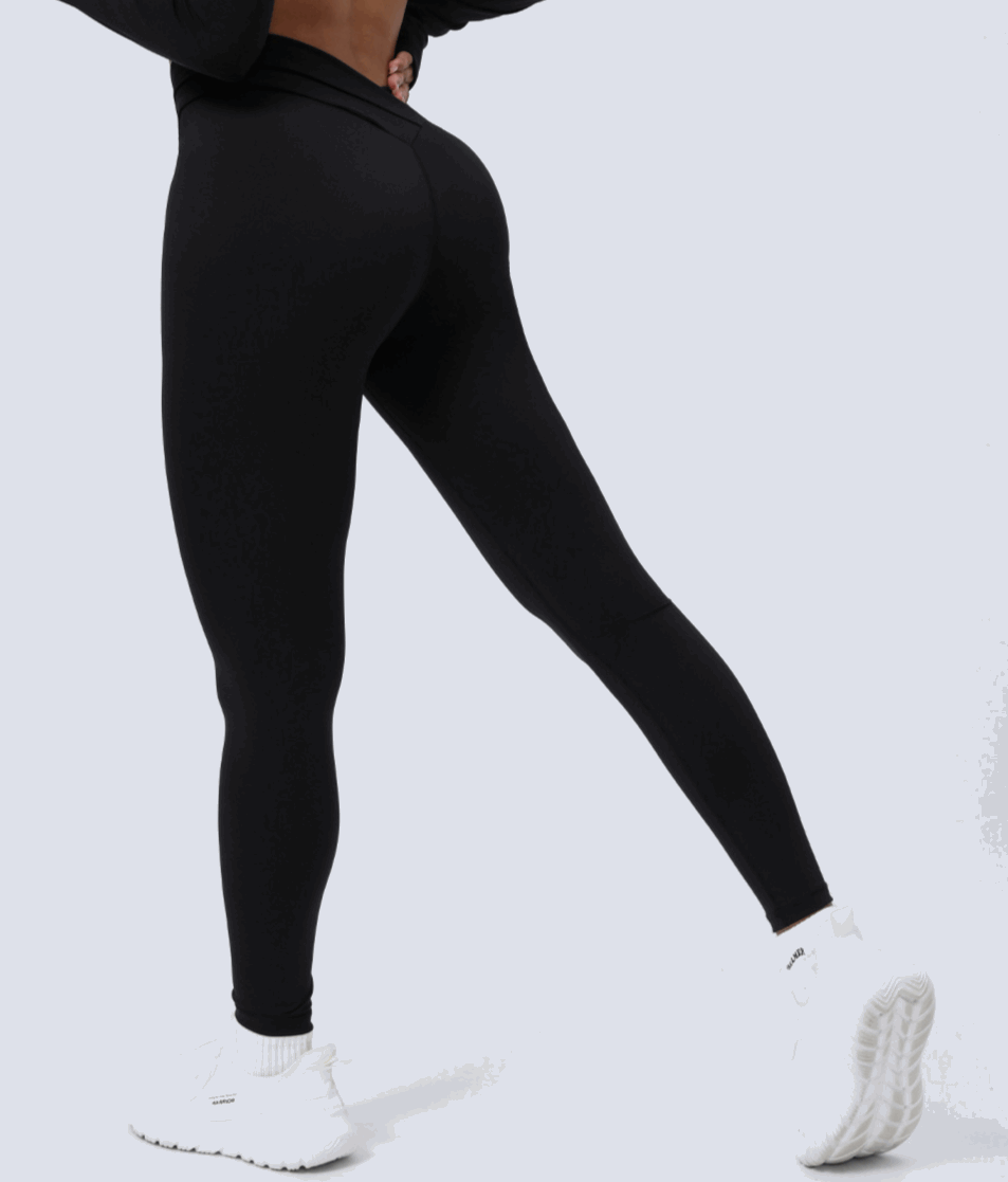 Cross Stitching Yoga Leggings - Black