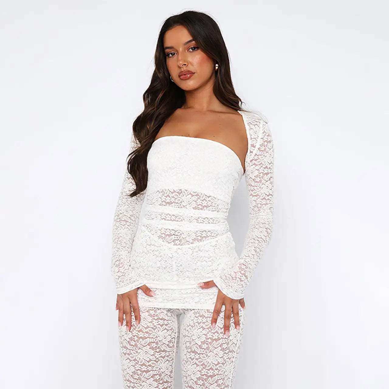 ashionist Lace Tube Top with Bootcut Pant Three-Piece