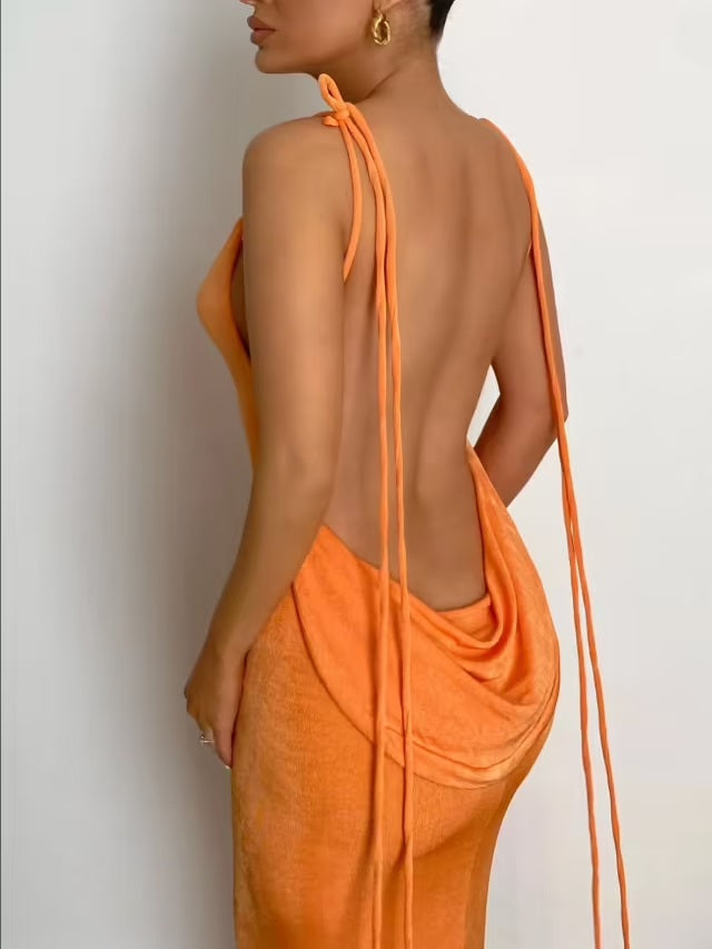 Gorgeous Feather Backless Maxi Bodycon Dress