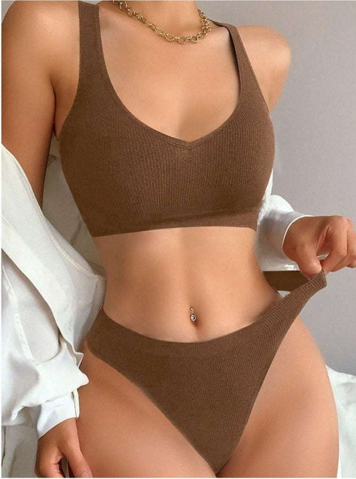 Vêtements de sport | Soutien-gorge push-up et culotte deux pièces marron 