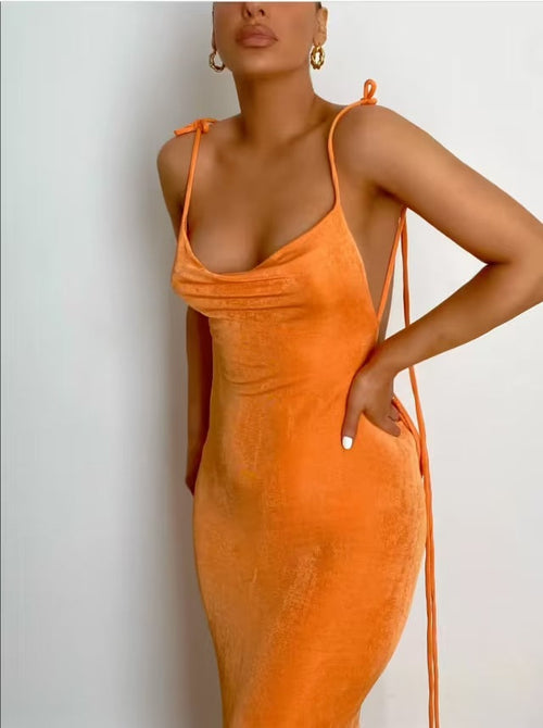 Maxi Dress | Backless Bodycon Dress Orange