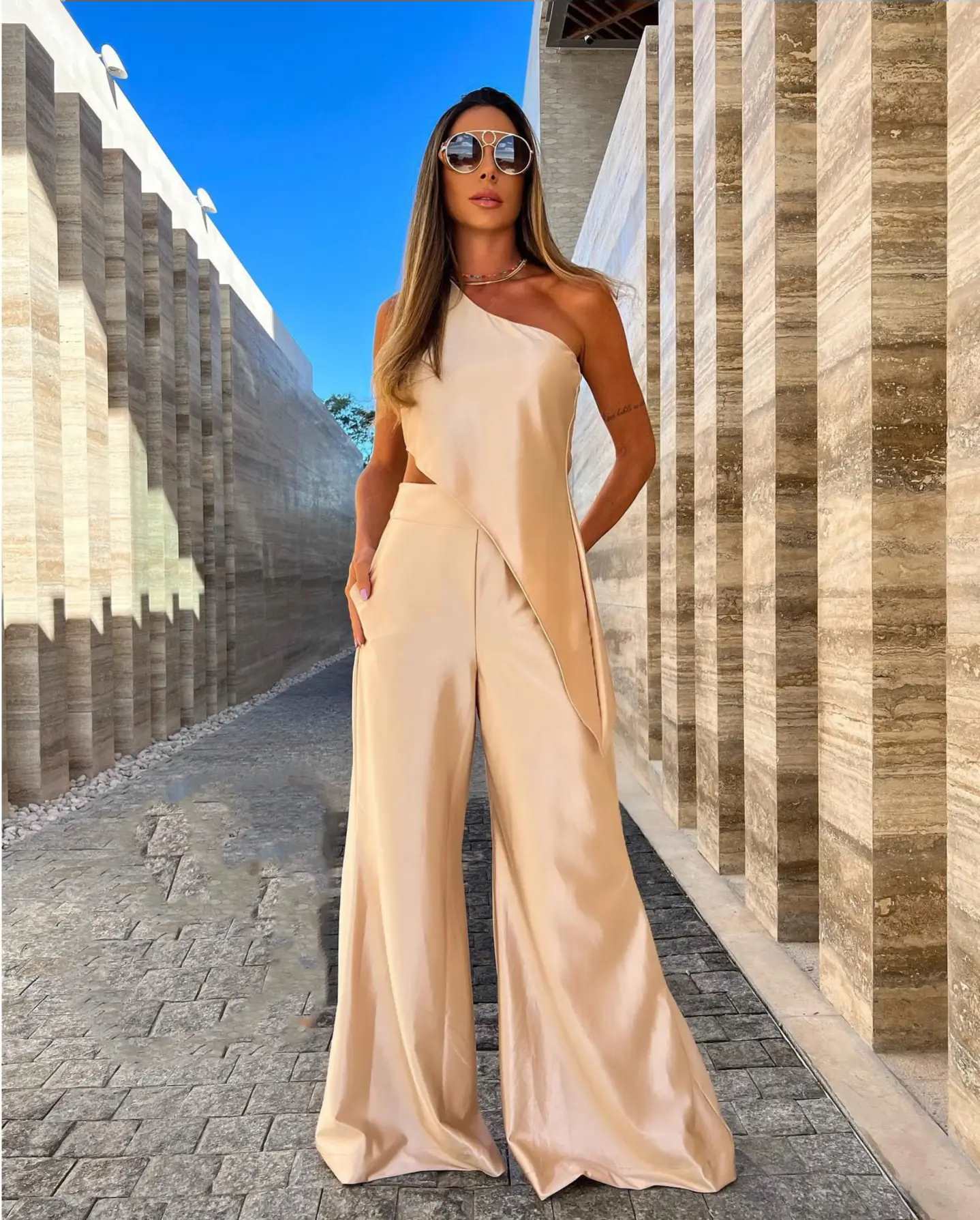 Wide Leg Pants | Casual Two-piece Suit Apricot - GORGEOUS FEATHER