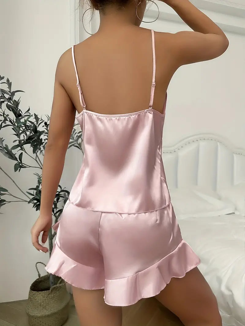 Silky Satin Sling Shorts Nightgown Three-piece Set 