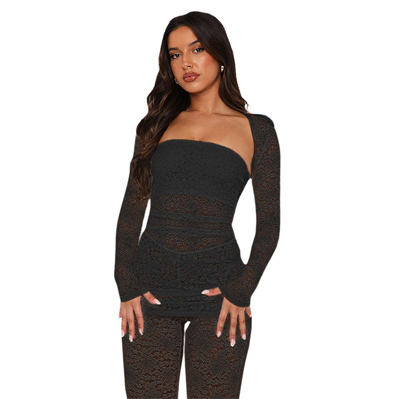 ashionist Lace Tube Top with Bootcut Pant Three-Piece