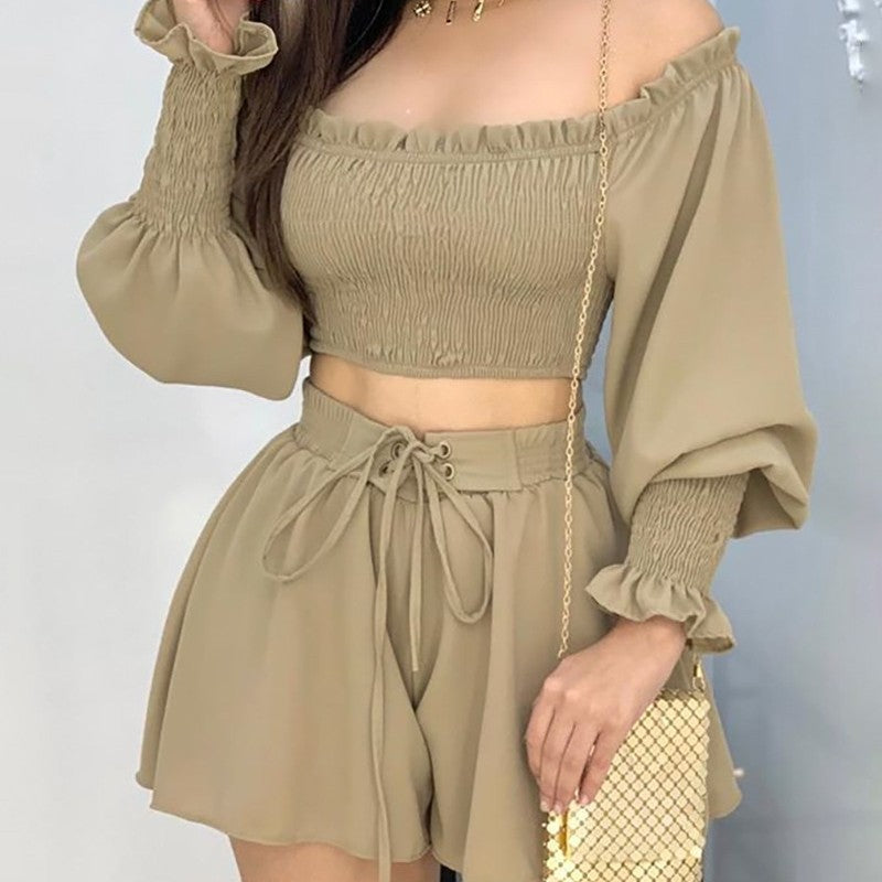 Ruffle Off Shoulder Two Piece Suit