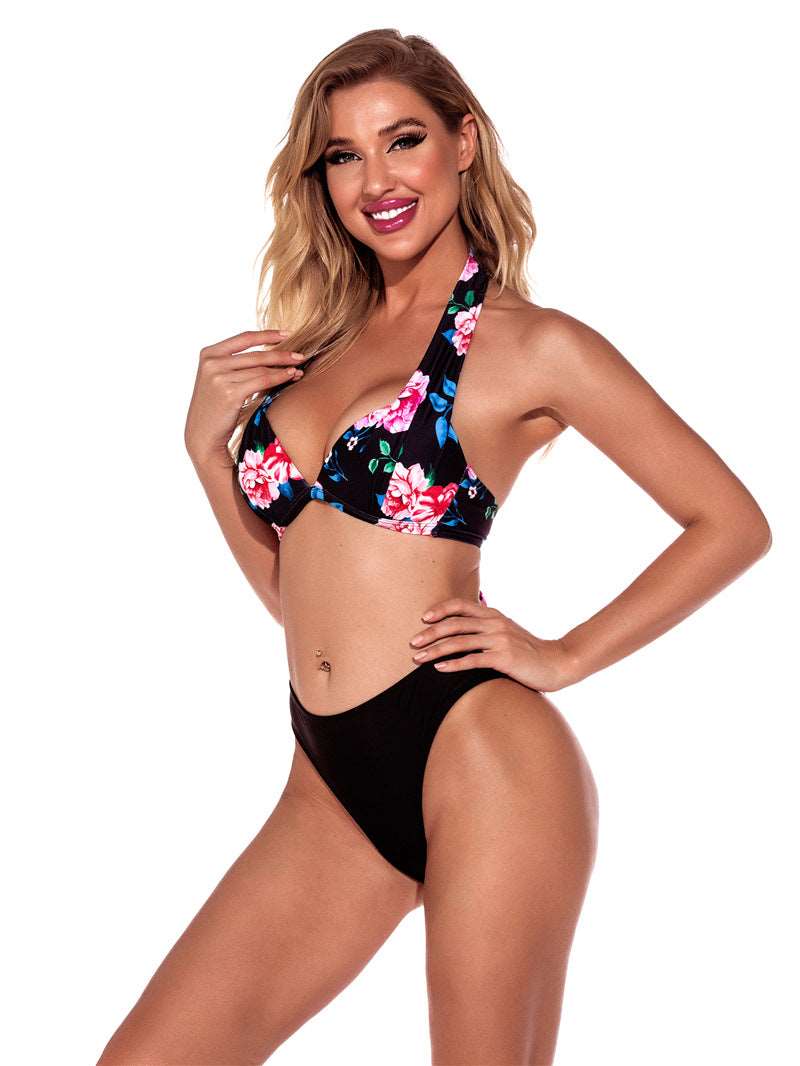 Swimsuit | Bikini Lace Up Split Floral - GORGEOUS FEATHER