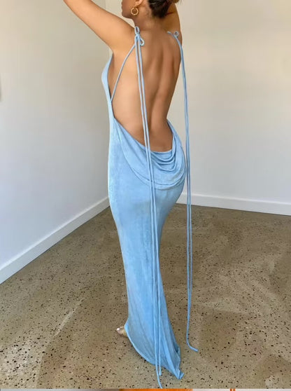 Gorgeous Feather Backless Maxi Bodycon Dress