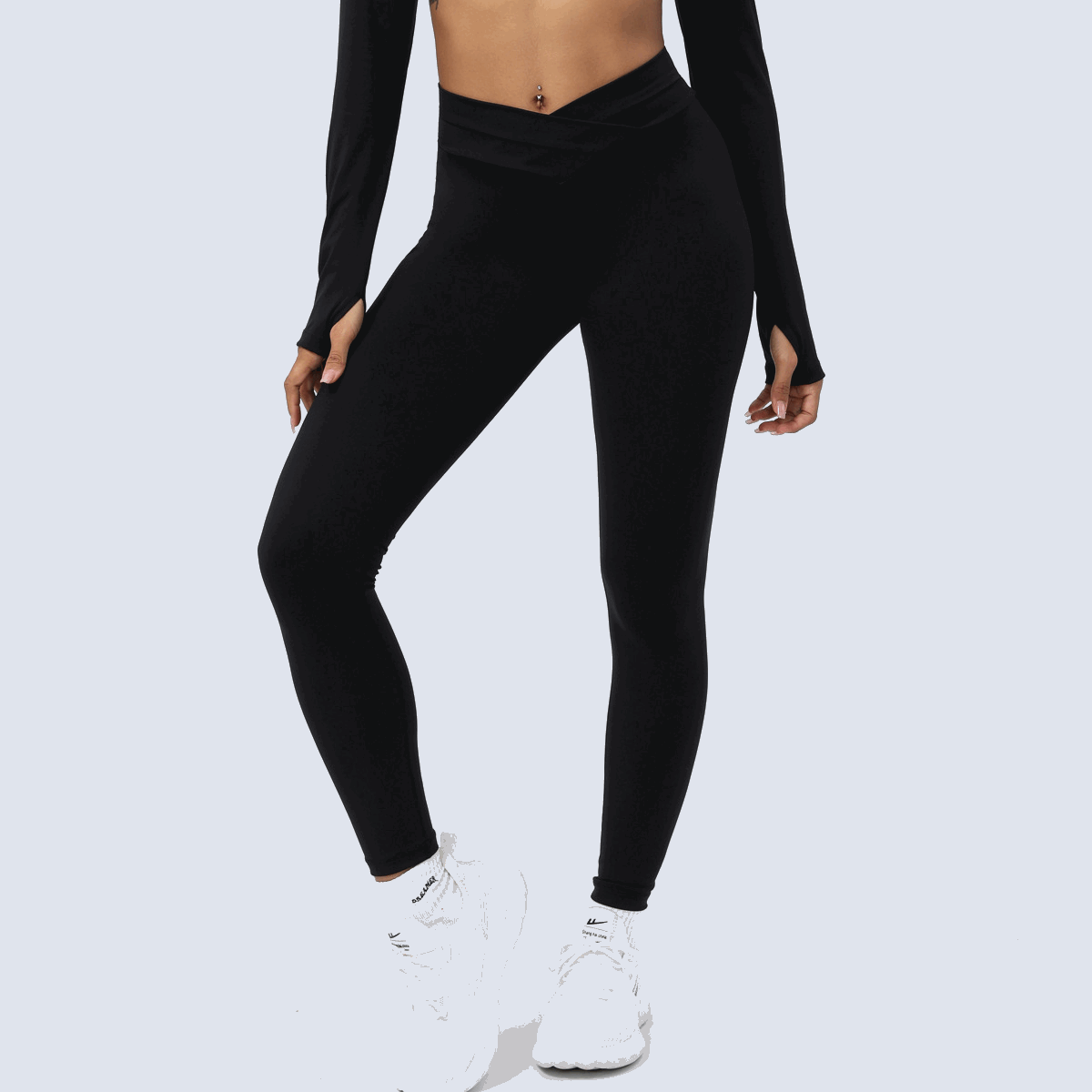 Cross Stitching Yoga Leggings - Black