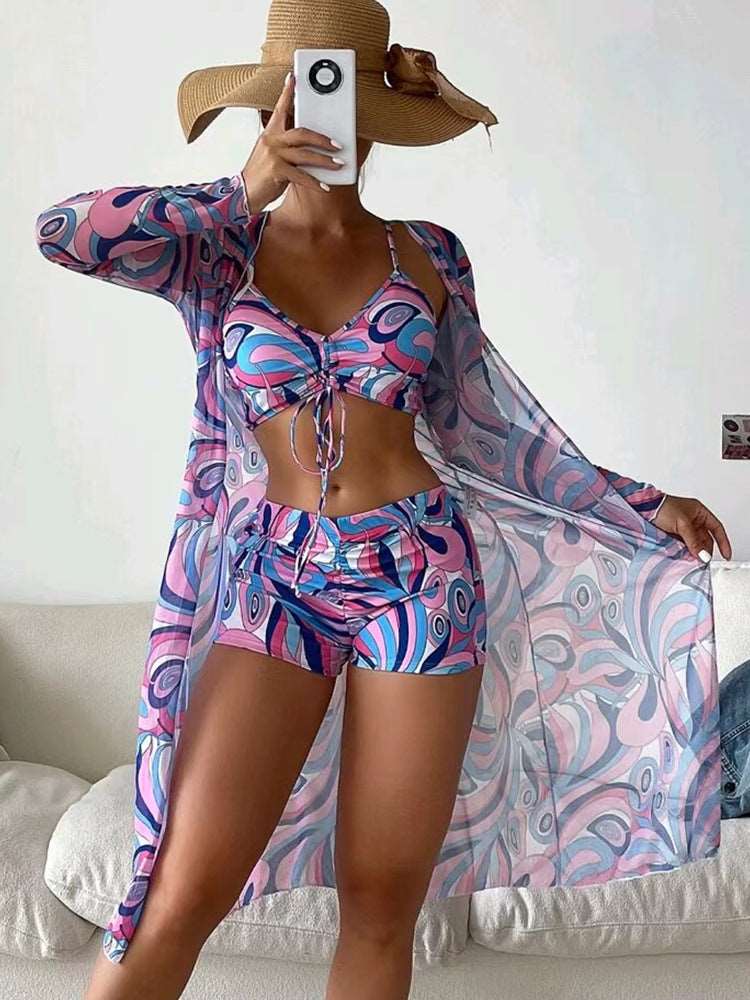 Swimsuit | Bikini Three Piece with Cardigan - GORGEOUS FEATHER