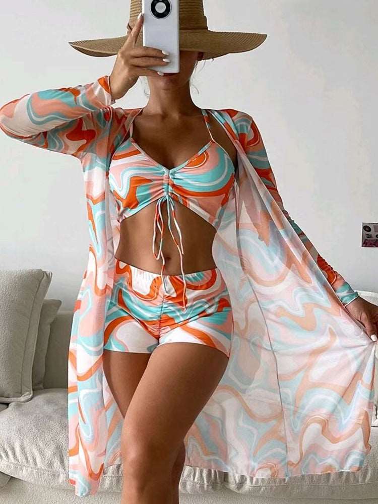 Swimsuit | Bikini Three Piece with Cardigan - GORGEOUS FEATHER