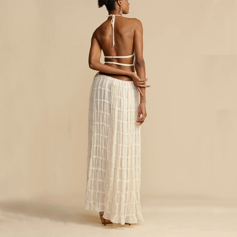 Maxi Dress | Halter Top Pleated Long Dress