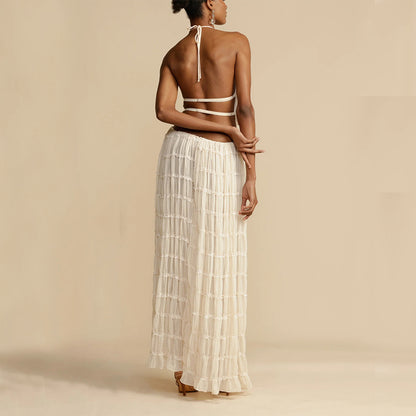 Maxi Dress | Halter Top Pleated Long Dress