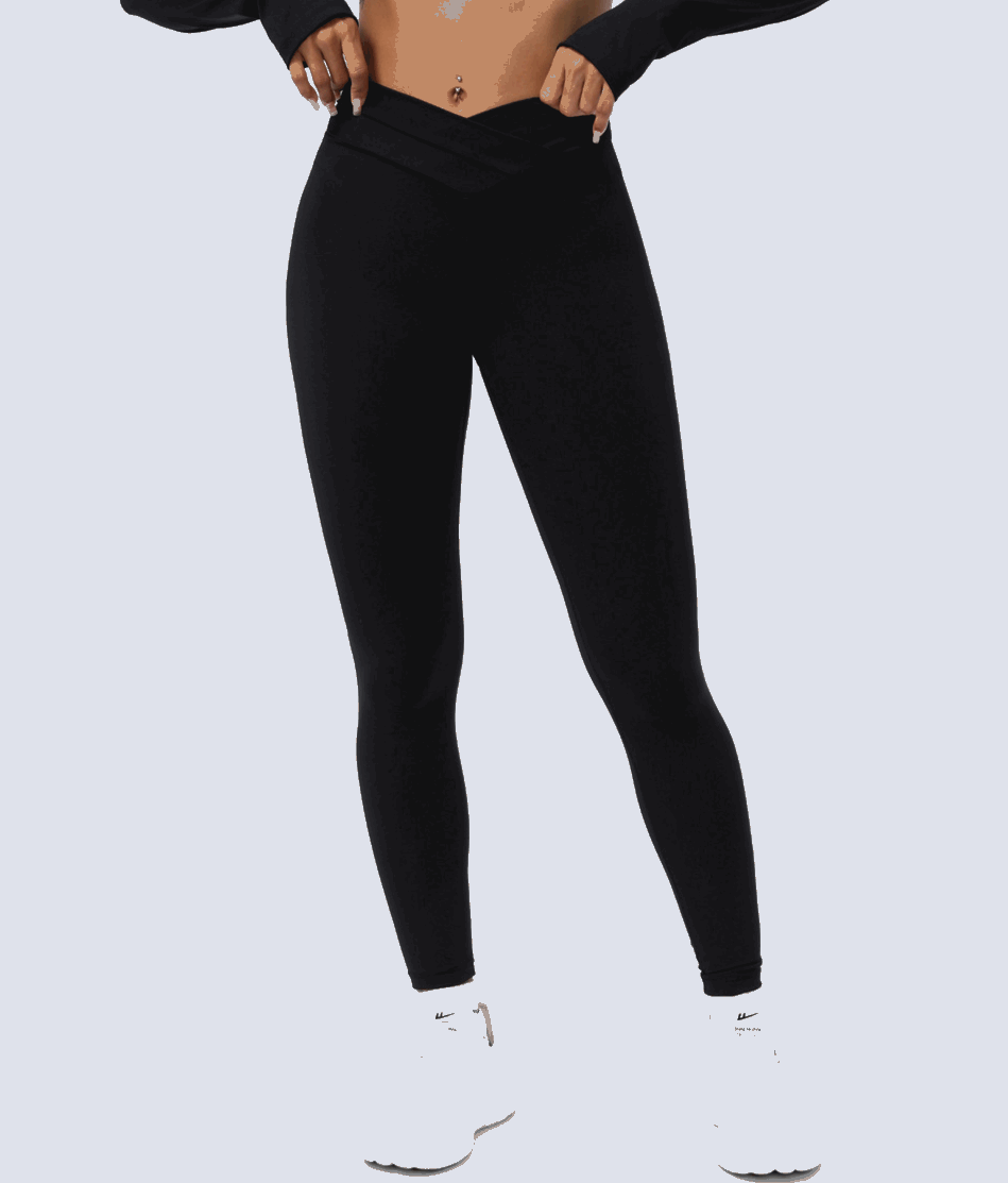 Cross Stitching Yoga Leggings - Black