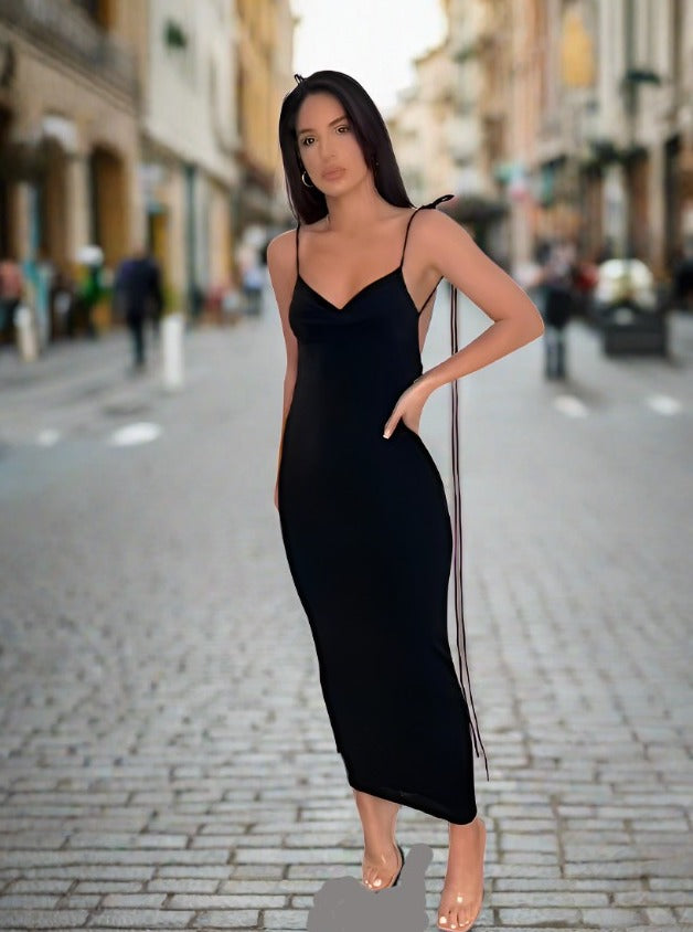 Maxi Dress Backless Bodycon Dress Black Gorgeous Feather