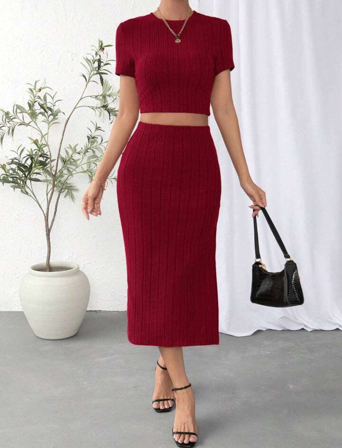 Midi Dress | High Waist Side Slim Fit Dress - GORGEOUS FEATHER