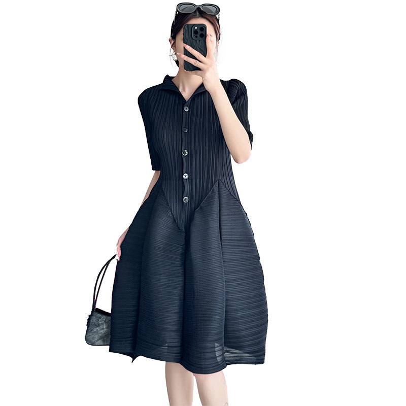 Midi Dress | Pleated Loose Slimming Waist