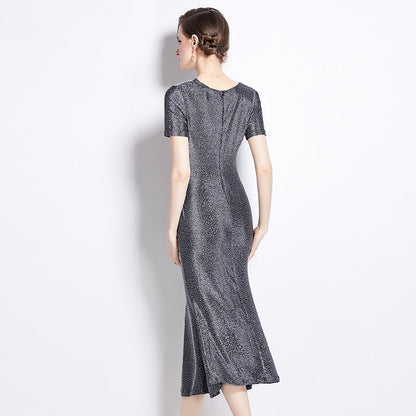 Midi Dress | V-neck Rhinestone Tight Waist - Gorgeous Feather