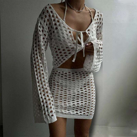 Swimsuit Blouse Knitted Bikini Cover-up Suit 
