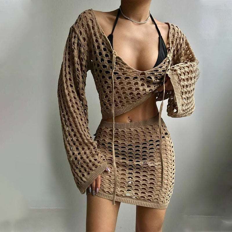 Swimsuit Blouse Knitted Bikini Cover-up Suit 