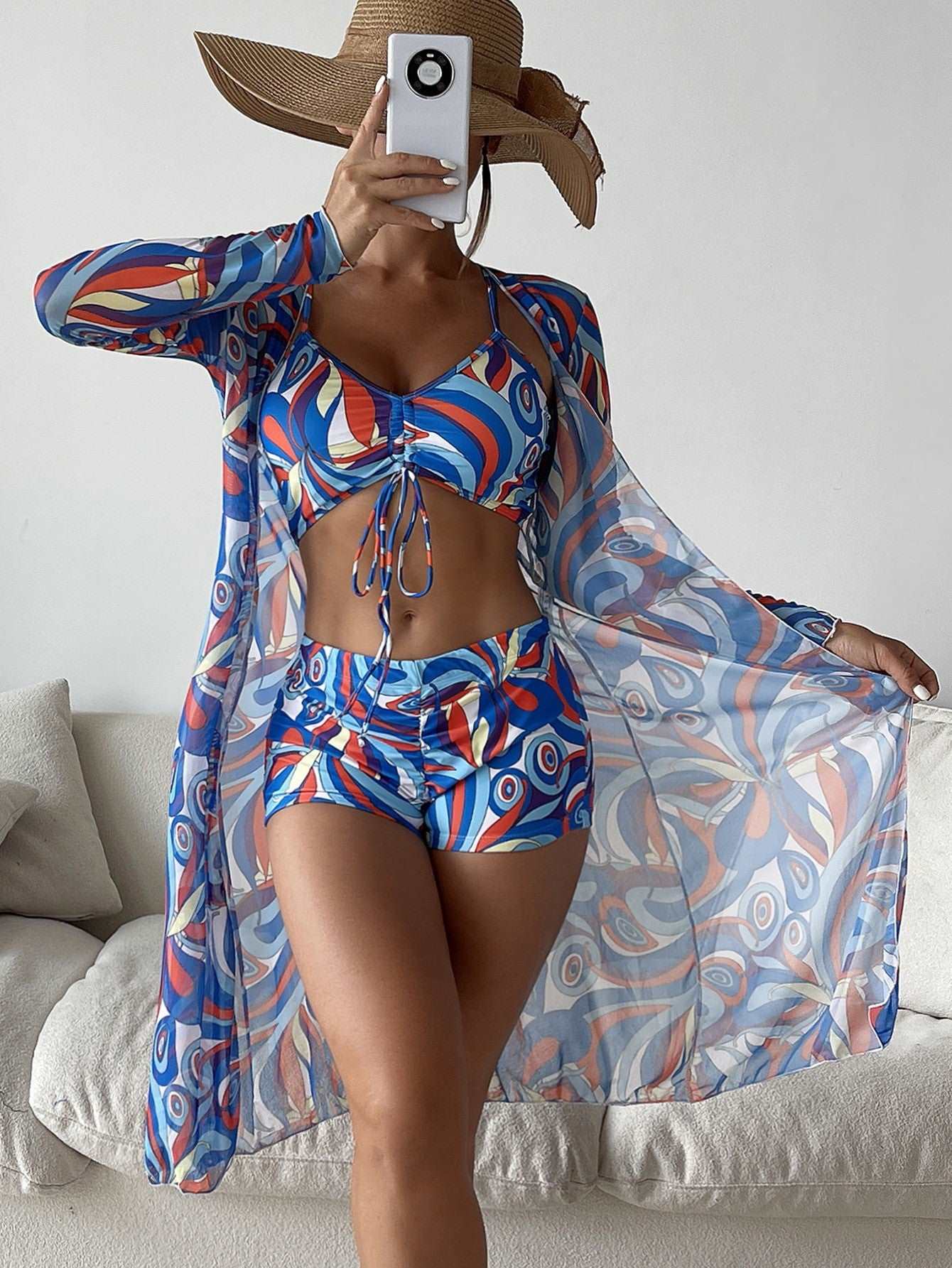 Swimsuit | Bikini Three Piece with Cardigan - GORGEOUS FEATHER