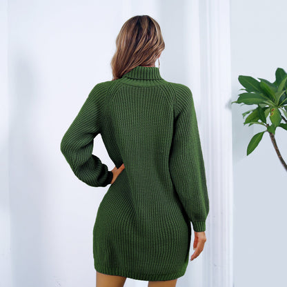 Winter Turtleneck Long Sweater Dress With Button Design Leisure Clinch Long Sleeve Base Sweater Women - Gorgeous Feather