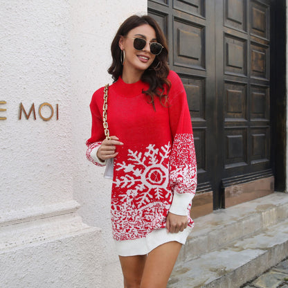 Winter Dress | Christmas Snowflake Sweater A-Line Pullover | Gorgeous Feather