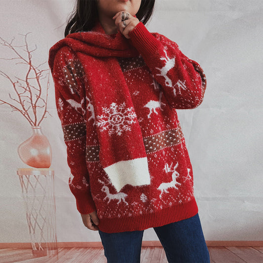 Winter_Tops_Snowflake_Funny_Christmas_Sweater_with_Scarf_ Gorgeous _Feather_1