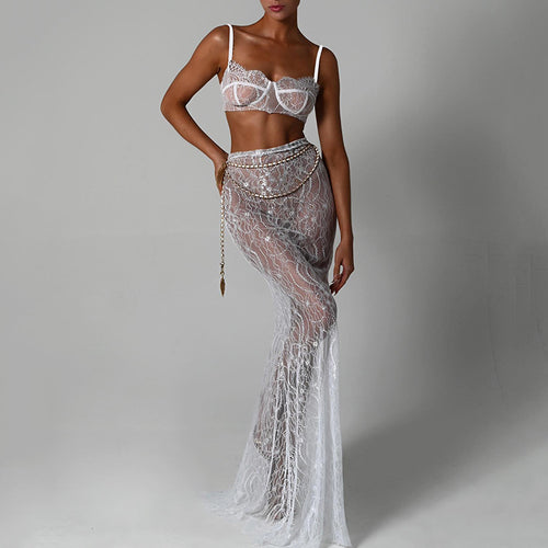 Robe longue | Robe longue dos nu en dentelle blanche