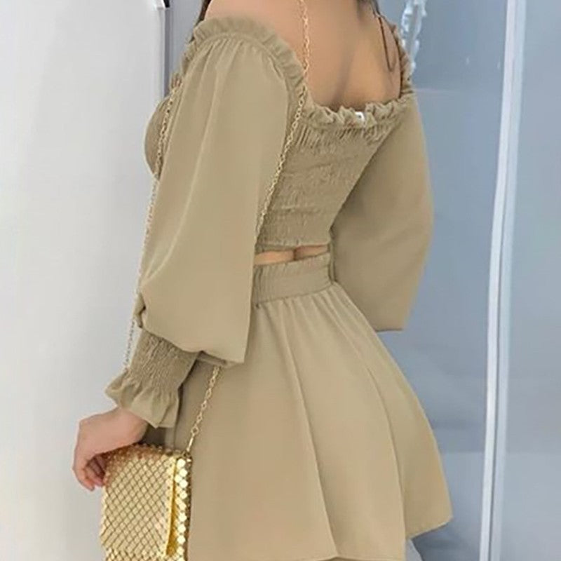 Ruffle Off Shoulder Two Piece Suit