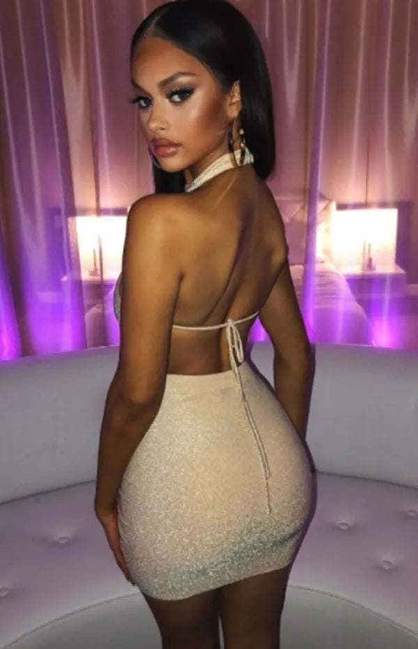 Sexy Bodycon Halter Apricot Dress