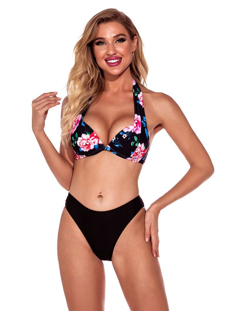 Swimsuit | Bikini Lace Up Split Floral - GORGEOUS FEATHER