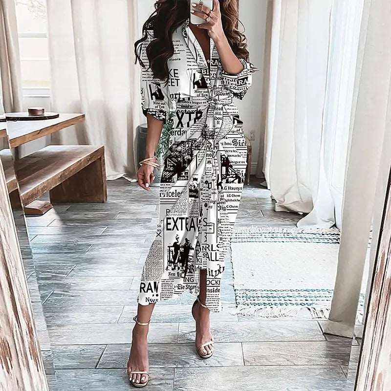 Long-Sleeved Lace-Up Casual Maxi Dress