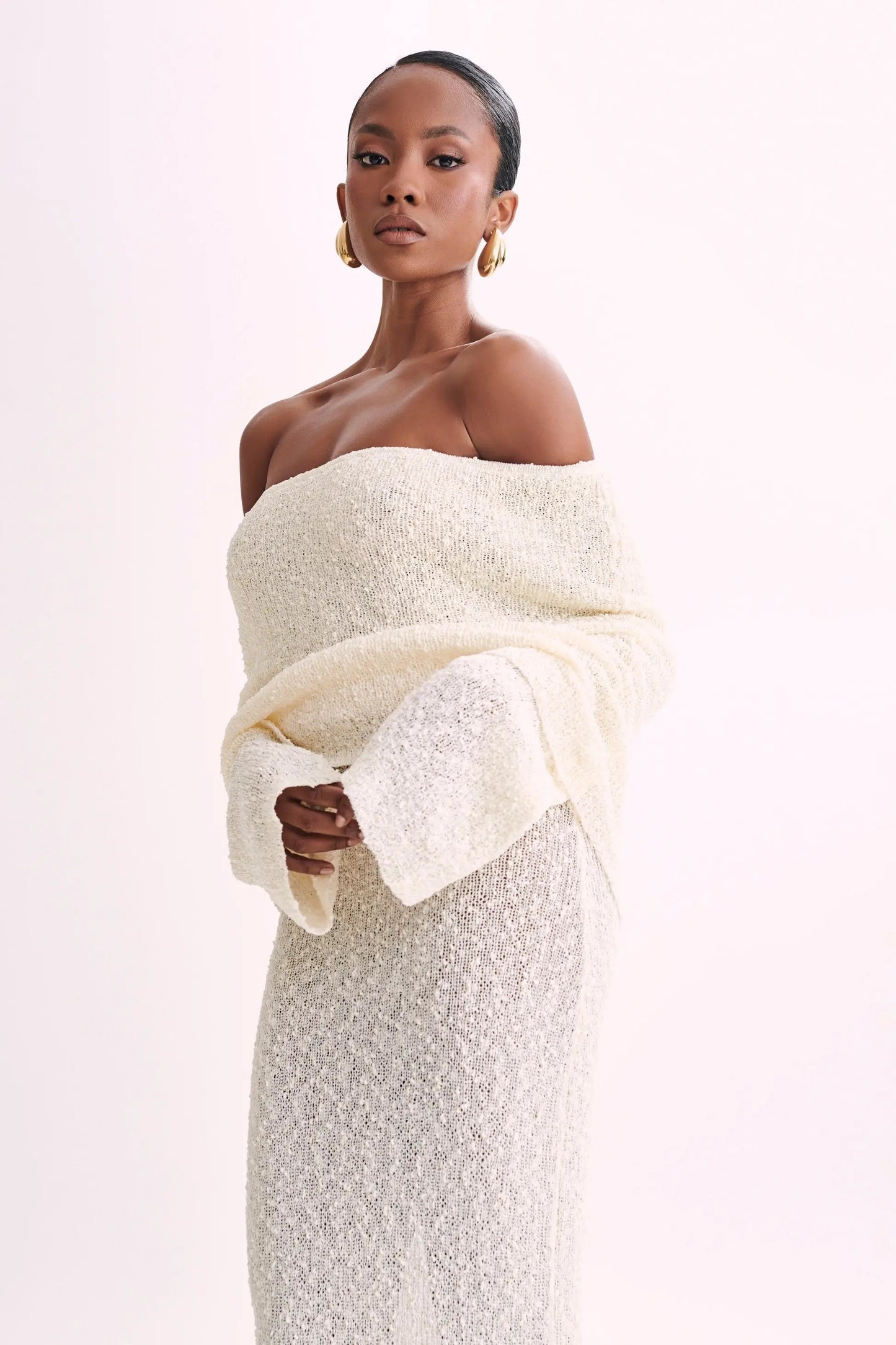 Bodycon Dress Off - Shoulder Knitted Maxi Dress - Gorgeous Feather