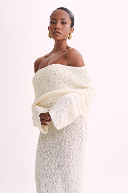 Bodycon Dress Off - Shoulder Knitted Maxi Dress - Gorgeous Feather
