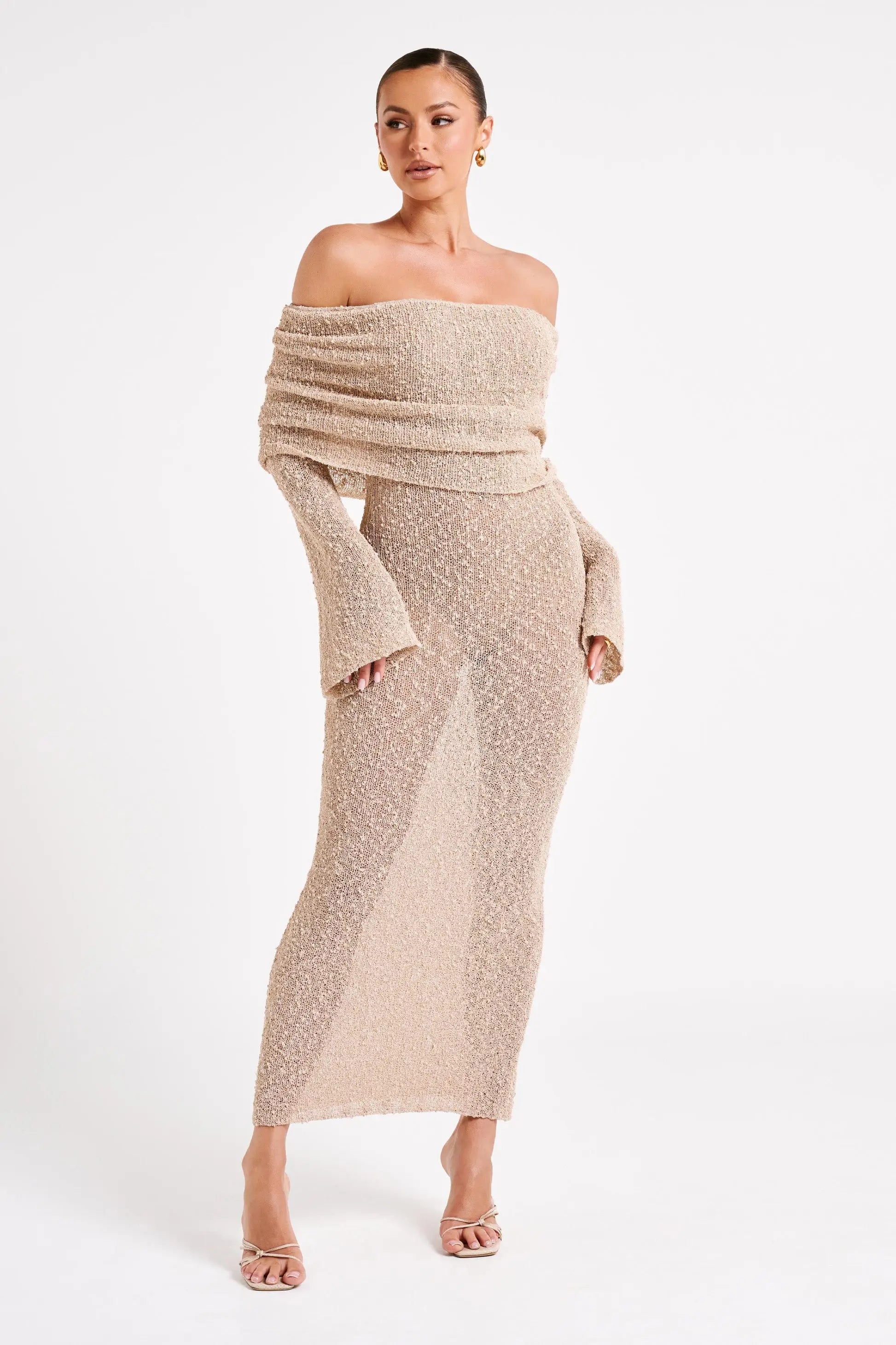 Bodycon Dress Off - Shoulder Knitted Maxi Dress - Gorgeous Feather