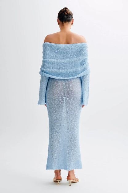 Bodycon Dress Off - Shoulder Knitted Maxi Dress - Gorgeous Feather