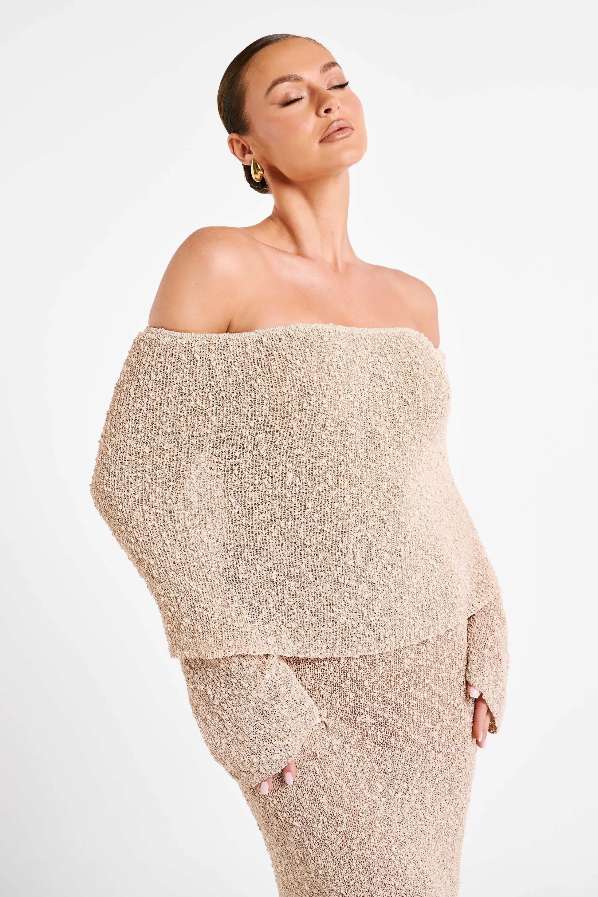 Bodycon Dress Off - Shoulder Knitted Maxi Dress - Gorgeous Feather