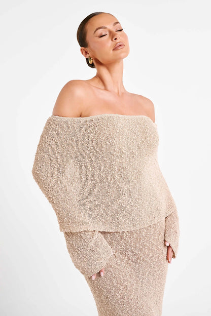 Bodycon Dress Off - Shoulder Knitted Maxi Dress - Gorgeous Feather