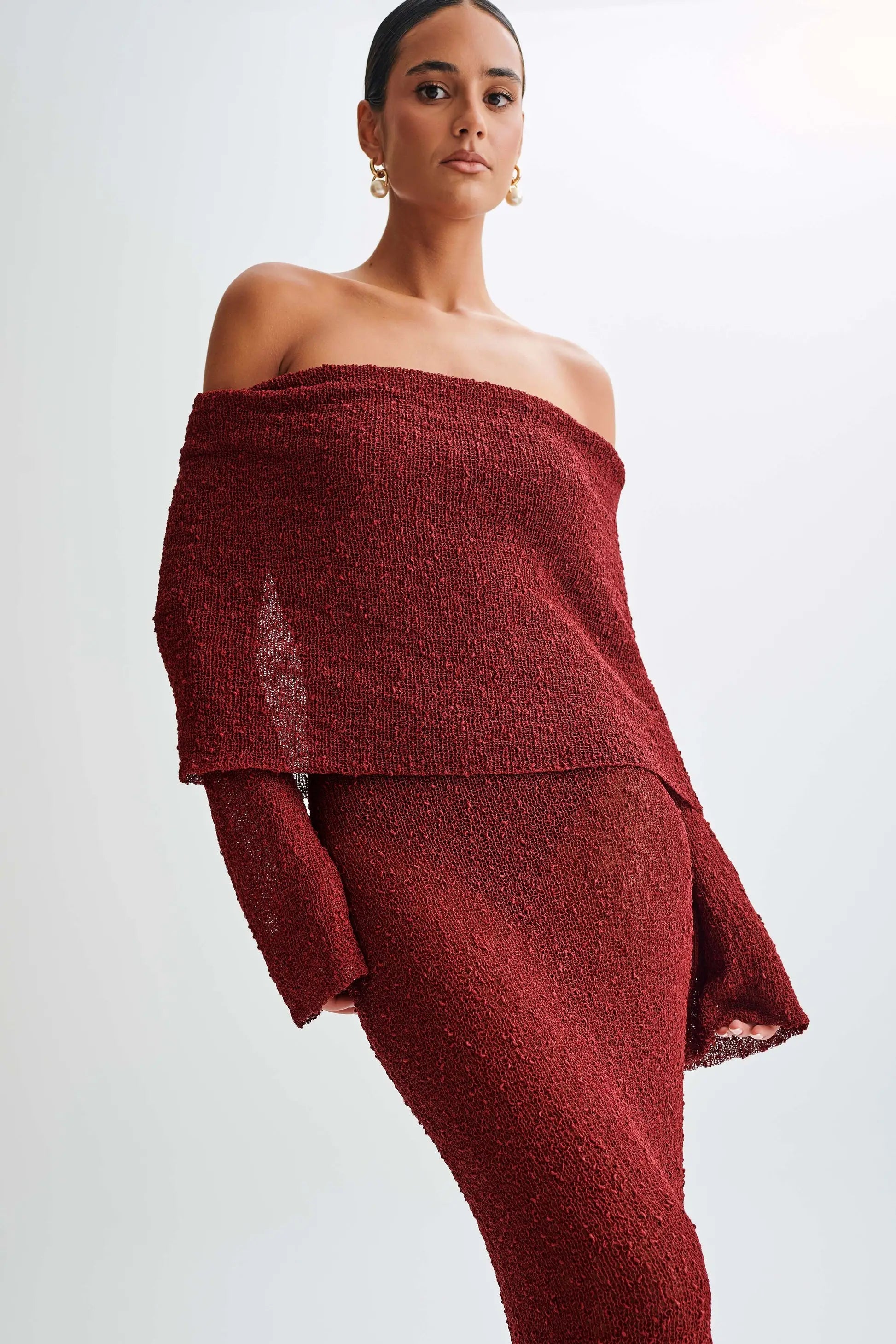 Bodycon Dress Off - Shoulder Knitted Maxi Dress - Gorgeous Feather