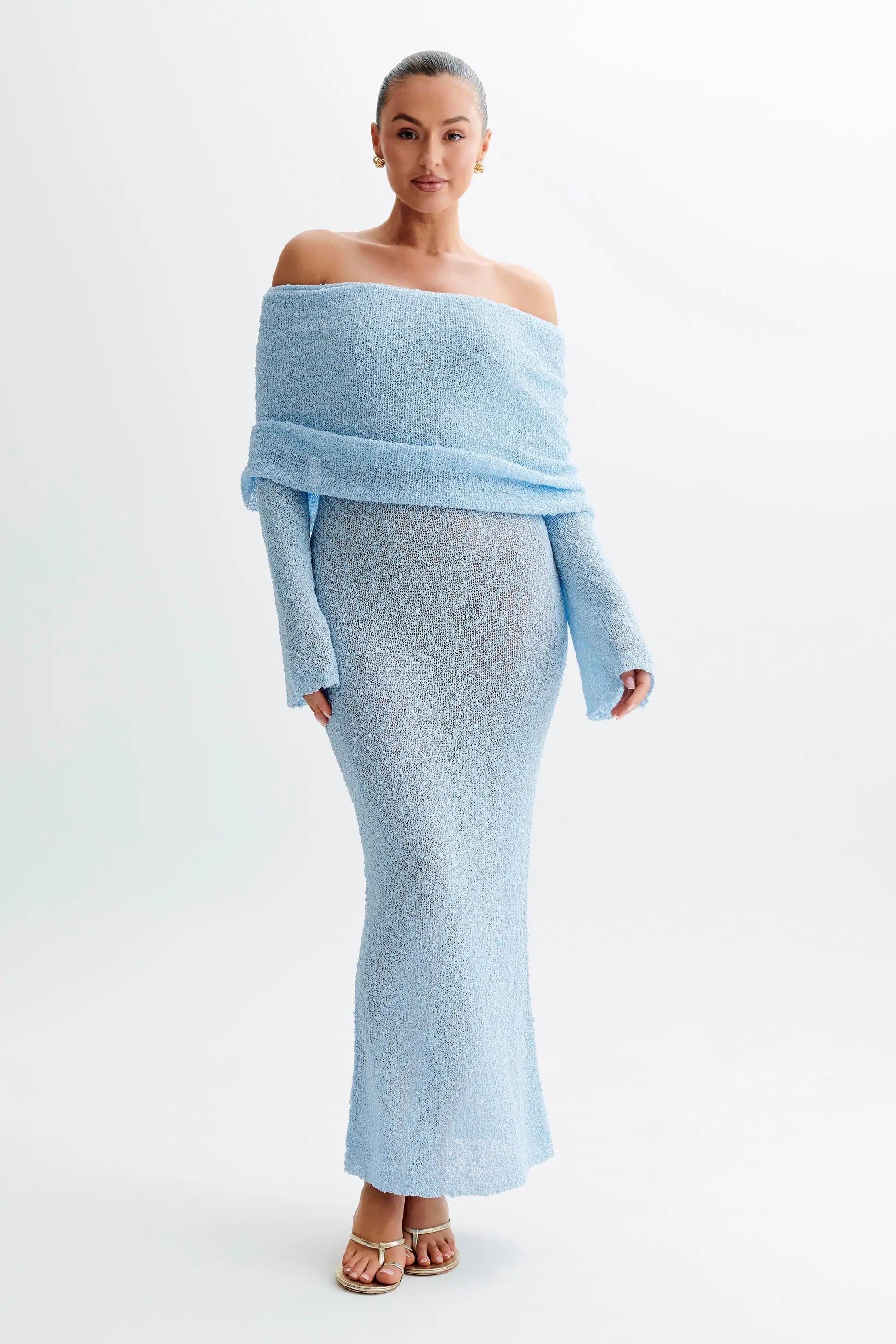 Bodycon Dress Off - Shoulder Knitted Maxi Dress - Gorgeous Feather