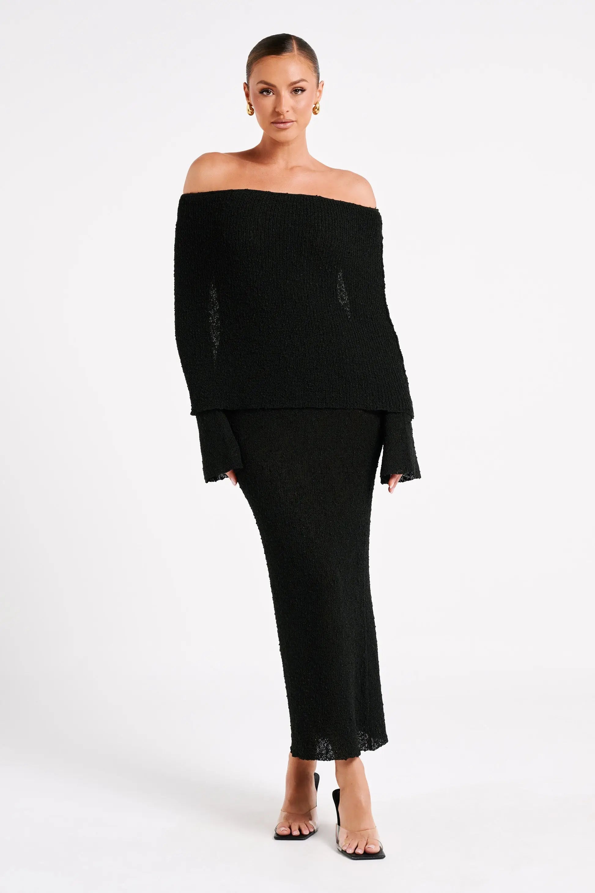 Bodycon Dress Off - Shoulder Knitted Maxi Dress - Gorgeous Feather